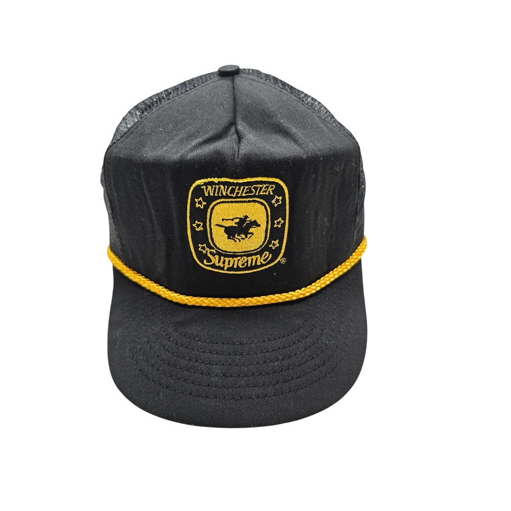 Winchester Supreme Trucker Hat Mesh Snapback Rope Detail Black Gold Mens OSFA